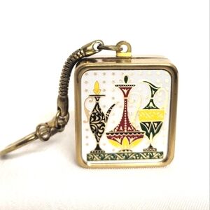 Vintage Sankyo Gold and Multicolor Art Keychain